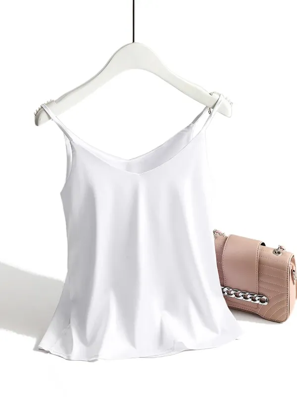 Spaghetti Strap Top Women Halter V Neck Basic White Cami Sleeveless Satin Silk Tank Tops Women'S Summer 2026 Camisole