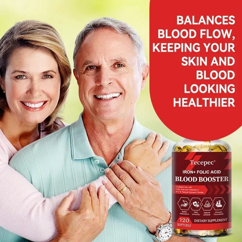 Iron + Folic Acid Blood Tonic - Replenish Iron Content No Side Effects Iron Supplement- with Vitamin C Vitamin B12 Folic Acid