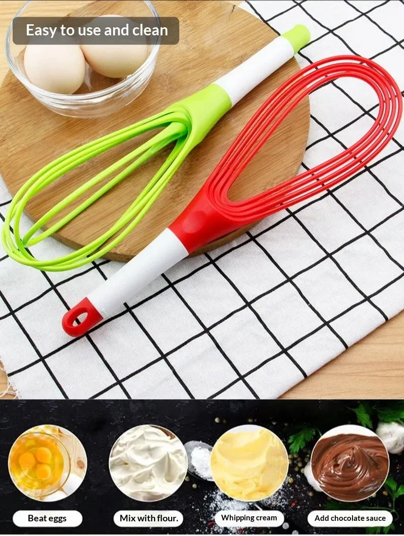 Plastic Dual Use Rotary Egg Beater Foldable Manual Whisk 2 in 1 Multifunctional Kitchen Tool for Beating Eggs and Kneading Dough — image 9
