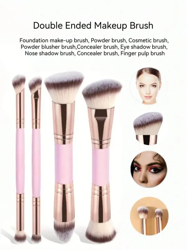4-piece dual-ended multifunctional makeup brushes for the face portable dual-ended foundation brush contour brush loose powder brush blush brush eyeshadow brush nose shadow brush angled brush