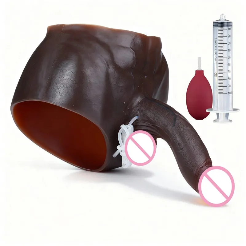 Black Nude Silicone Squirting Panties With Simulated Solid Penis Strapon Big Realistic Ejaculation Dildo Sex Toy For Women — image 46