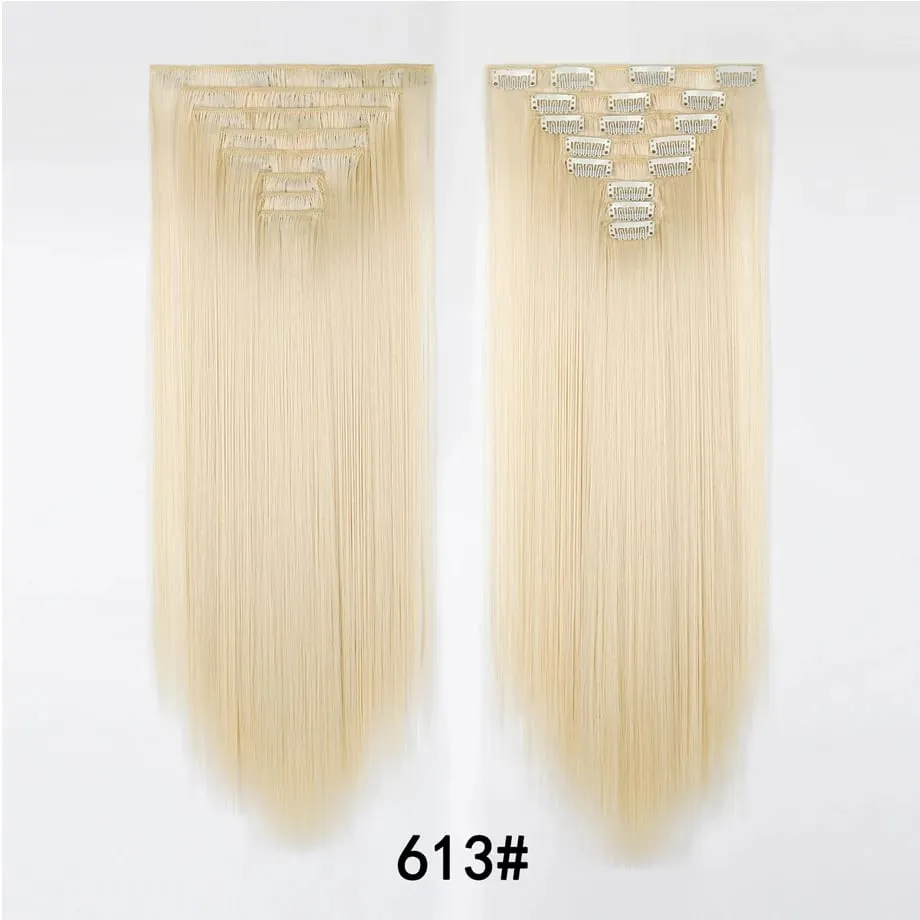 24 Inch 8Pcs Clip in Hair Extensions Long Straight Hair Extensions Soft Synthetic Hairpieces for Women Daily Fashion Hairstyle