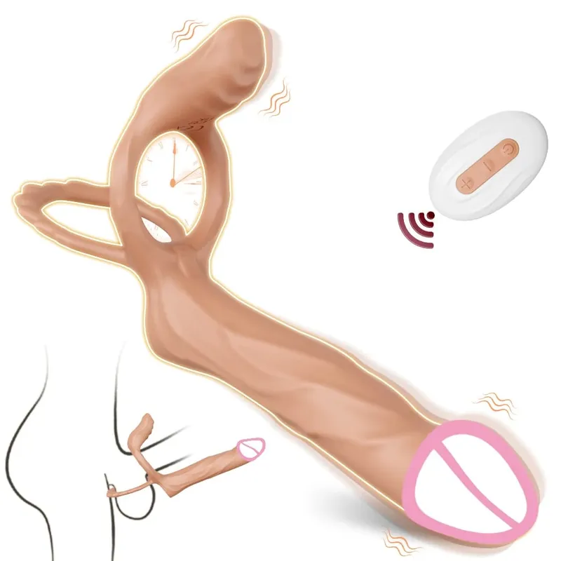 커플 페니스 링 정액 수탉 반지 음경 확대를위한 이중 침투 진동기 남성 성인을위한 지연 진동 섹스 토이