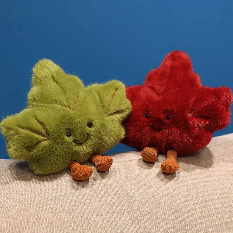 Cute Maple Leaf Plush Pillow Stuffed Red Green Plant Cushion with Legs Smiling Face Cute Plushie Sofa Chair Decor Gift — image 4