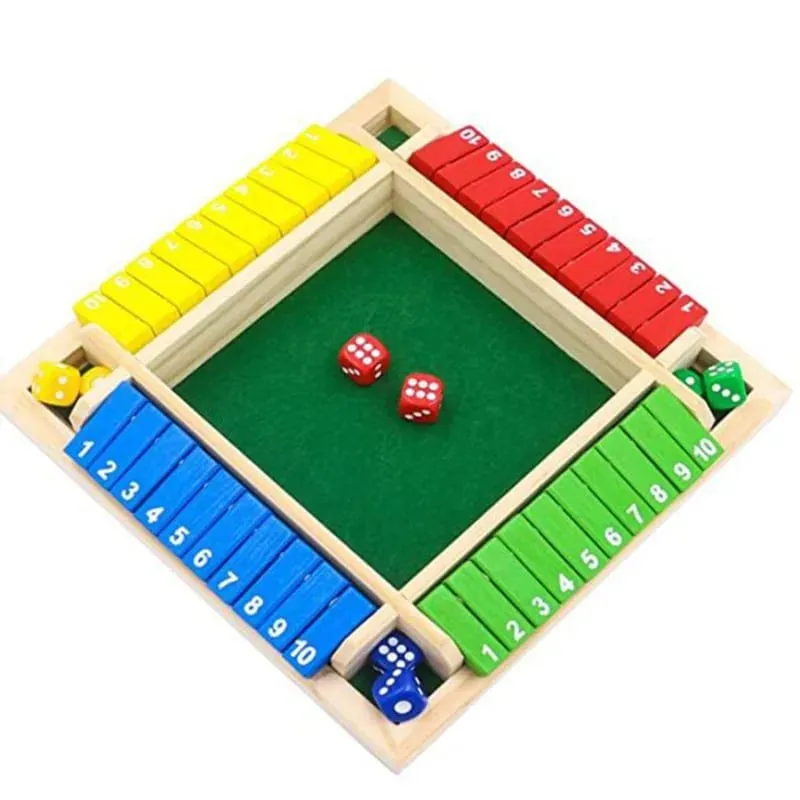 Deluxe Four Sided 10 Numbers Shut The Box Board Game Set Toy Dice Party Club Drinking Games for Adults Families — image 3