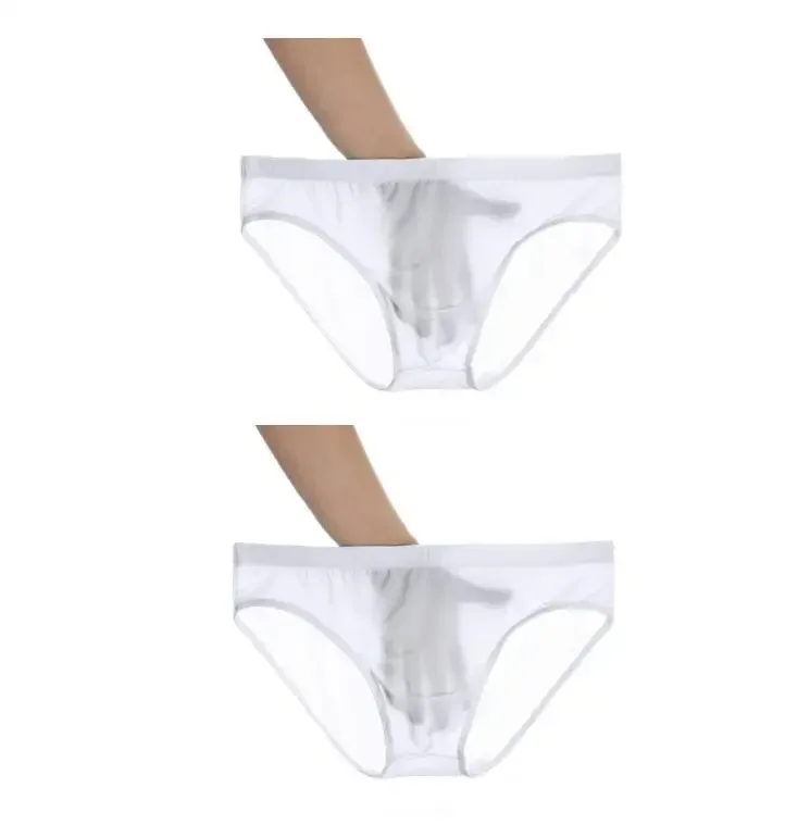 2 pçs ultra fino cuecas de seda gelo masculino plus size M-4XL cor sólida juventude translúcido cintura baixa respirável sexy calcinha masculina