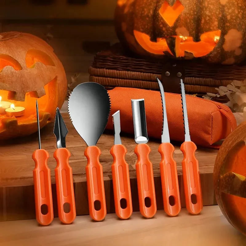 7pcs/Set Halloween Stainless Steel Pumpkin Carving Tools Kit Professional Pumpkin Carving knife Set With Storage Bag