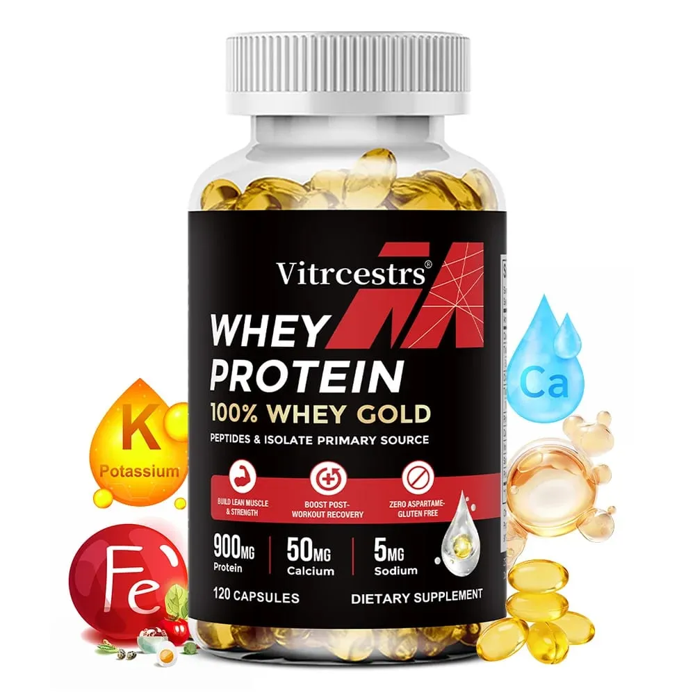 Whey Protein Concentrate Capsules - 900mg Protein Post-Workout Recovery Muscle Health & Immunity Boost Gluten-Free Non-GMO