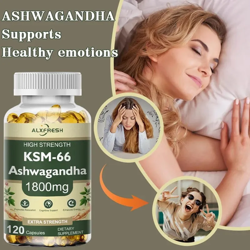 Ashwagandha Capsules for Stress Relief Focus Brain Energy Support Sleep Health Supplement