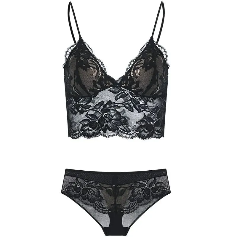 Women's French Thin Lace Wireless Set Strapless Triangle Cup Slim Invisible Bra Perfect for Big Bust To Look Smaller Daily S-xl