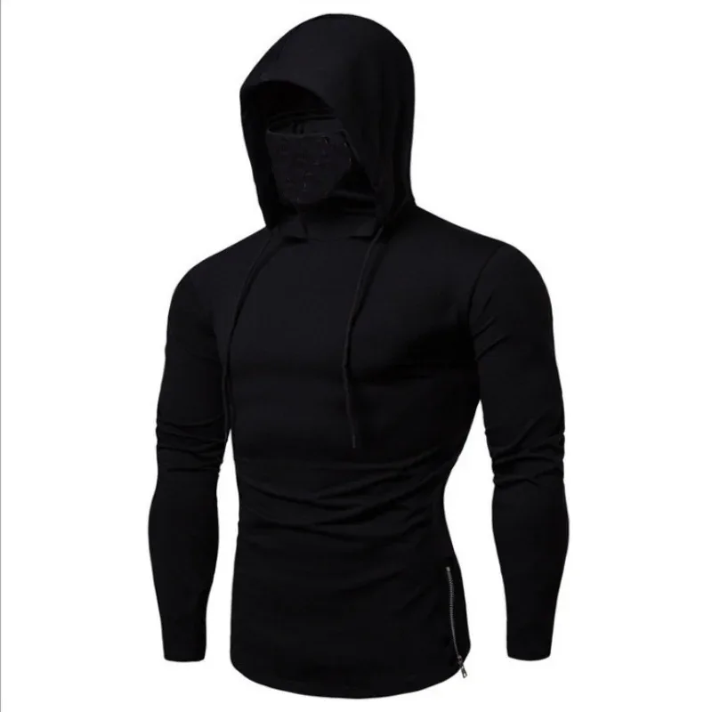 2026 Men's Spring Autumn Gym Thin Hoodie with Mask Casual Splice Large Mask Hooded Sweatshirt for Cycling Motorcycle And Fitness