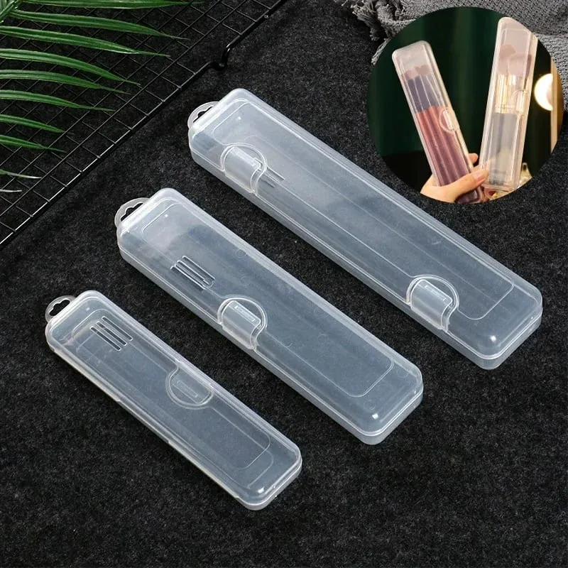 Portable Makeup Brush Organizer Eyebrow Pencil Tableware Chopsticks Transparent With Cover Storage Box Kitchen Accessories — image 2