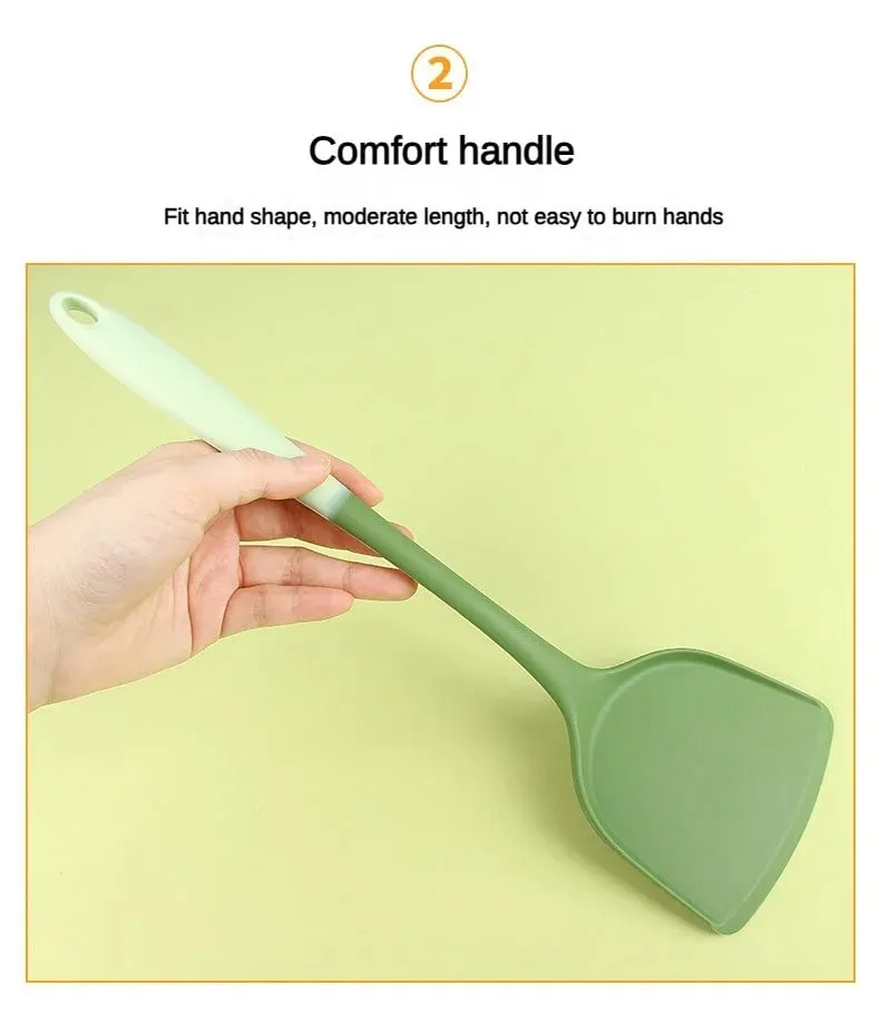 6-Piece Silicone Kitchen Utensil Set: Chinese Spatula Soup Ladle Slotted Turner Pasta Spoon Salad & Honey Scrapers for Non-S