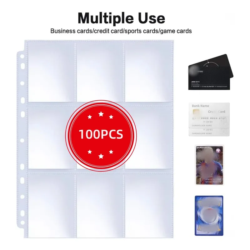 1800 Pockets 11-Ring Binder Double-Sided Trading Card Pages Sleeves 9-Pocket Clear Plastic Game Card