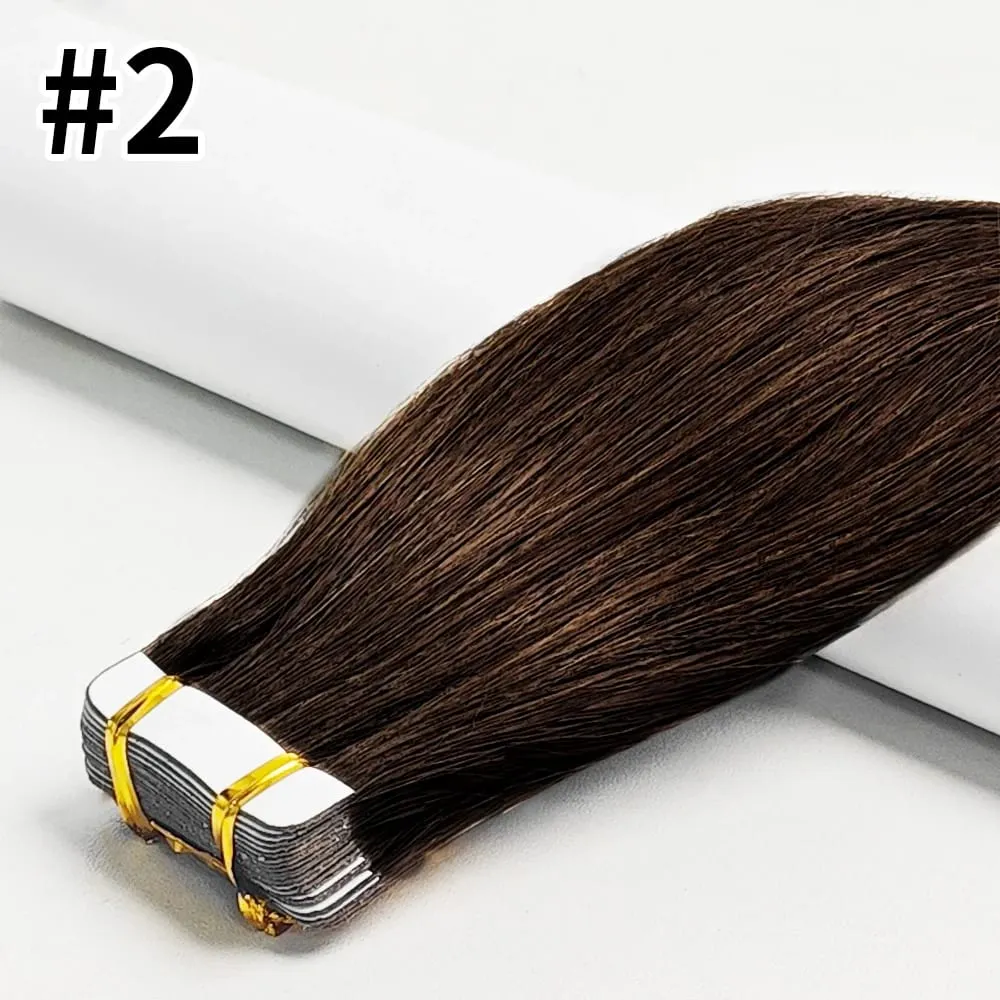 Tape In Hair Extensions Remy Human Hair 20pcs Straight Seamless Skin Weft Tape Hair Extensions Natural Black Hair For Women — image 11