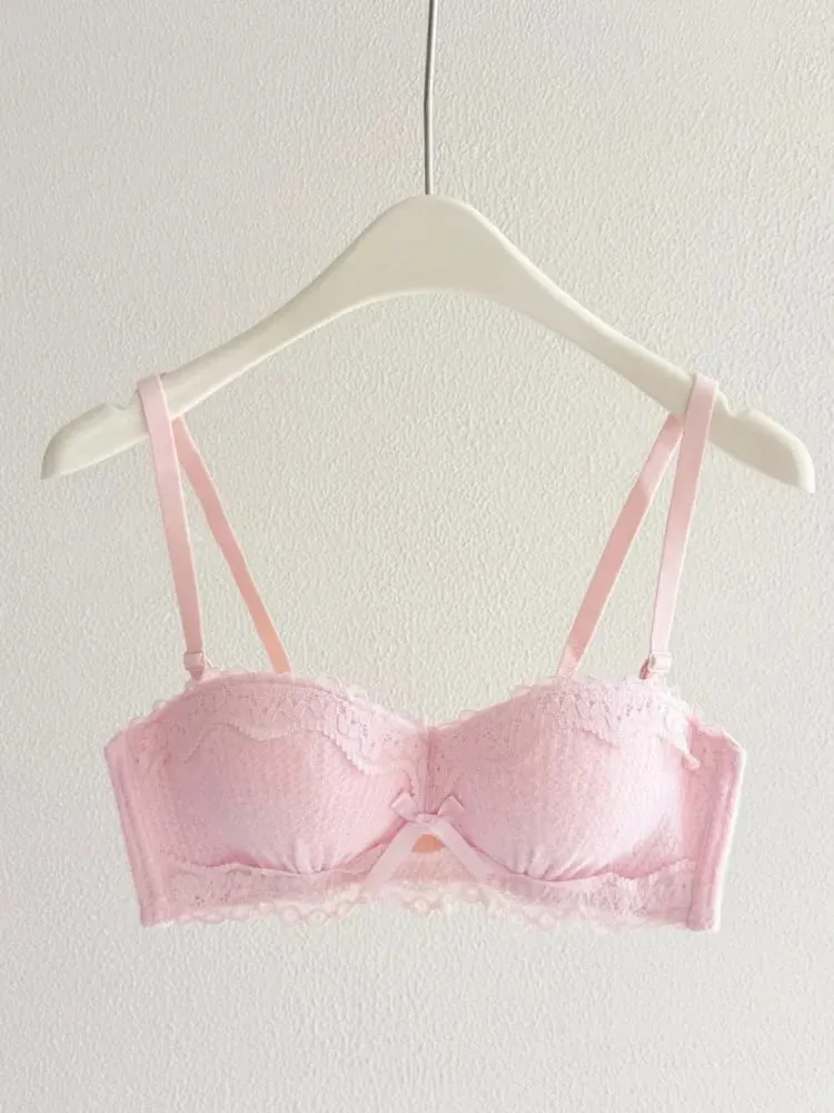 Set di lingerie sexy in pizzo push up imbottito spesso per il seno piccolo che migliora il modellamento del reggiseno a mezza coppa nascosto intimo intimo