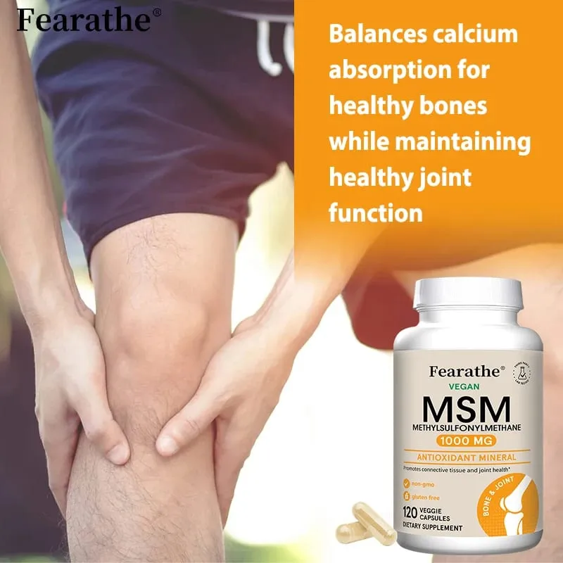 Fearathe Methylsulfonylmethane(MSM)1000 Mg Antioxidant Promotes Joint Health Balanced Calcium Absorption Non-GMO Gluten-free