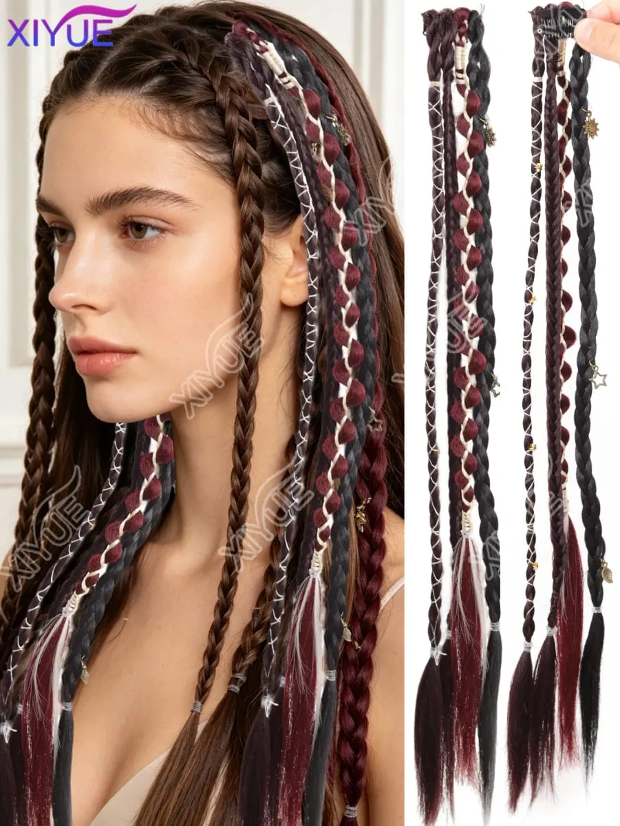 XY Bohemia Clip in Hair Extensions Handmade Synthetic Weaving 20 Inches Clip-on Long Braid Fairy Hair Synthetic Hair Extensions