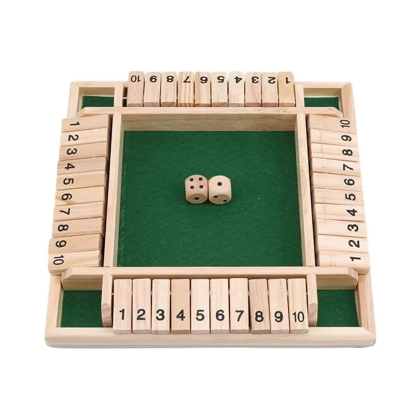 Deluxe Four Sided 10 Numbers Shut The Box Board Game Set Toy Dice Party Club Drinking Games for Adults Families — image 2