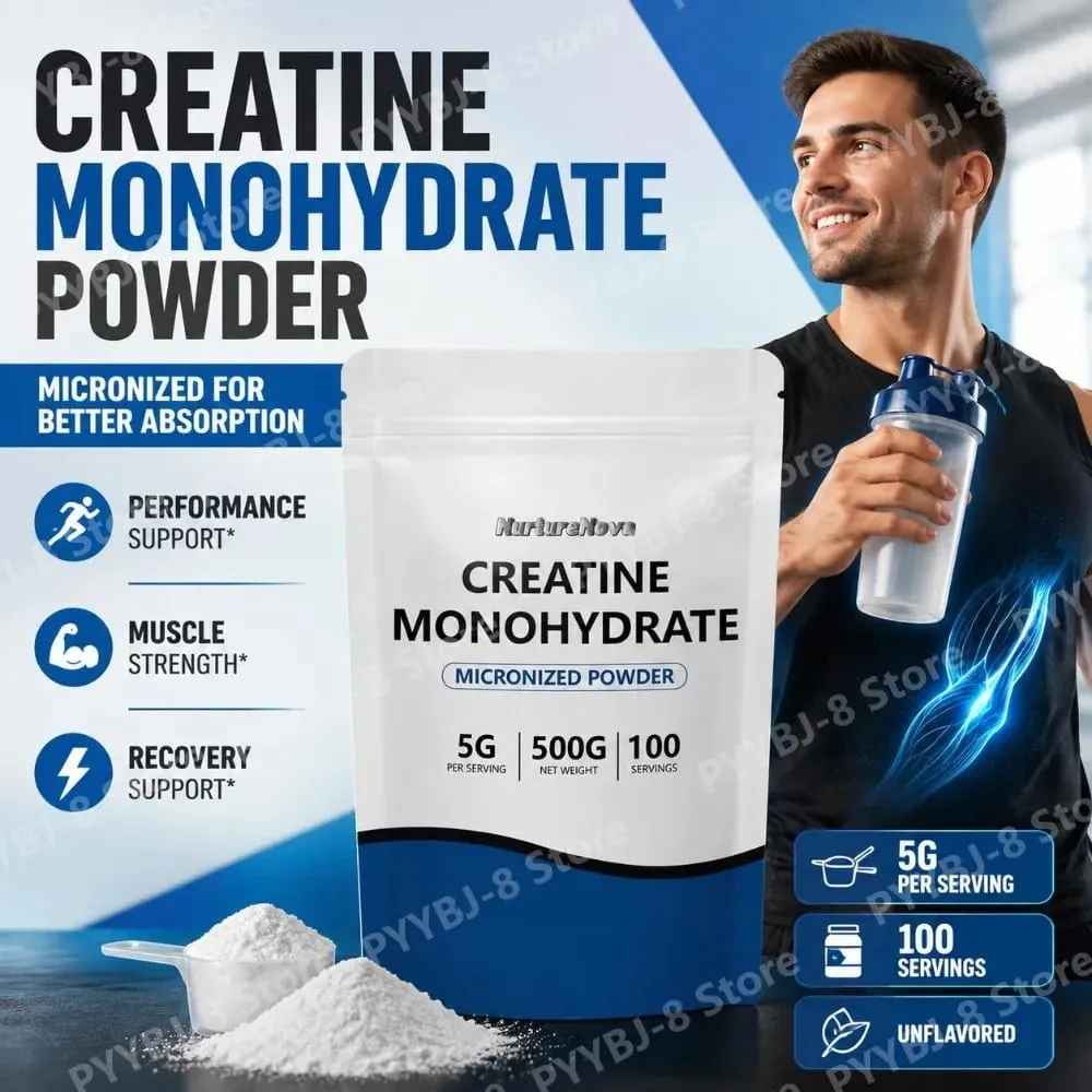 NutureNova Creatine Monohydrate Powder Micronized Gym Strength Training Ingredient for Fitness 100 Servings 500g Net Weight