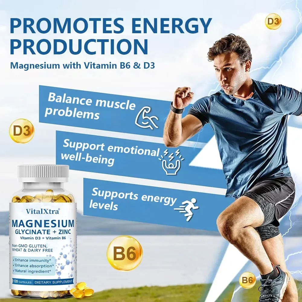 Glycinate de magnésium + supplément de zinc - Soutient les os du système immunitaire Le supplément minéral pour la santé cardiaque aide au sommeil naturel