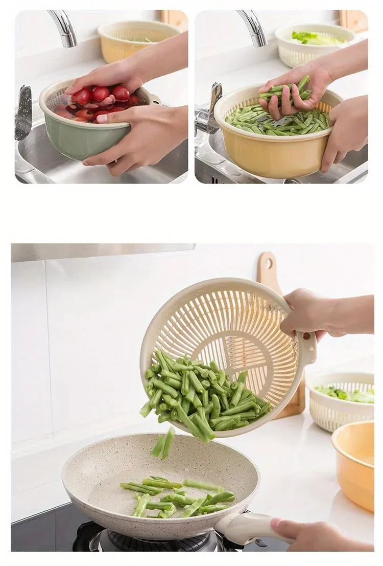 Kitchen Fruit Tray Removable Double Layer Fruit And Vegetable Basin Draining Basket Creative Household Rotating Washing Basket