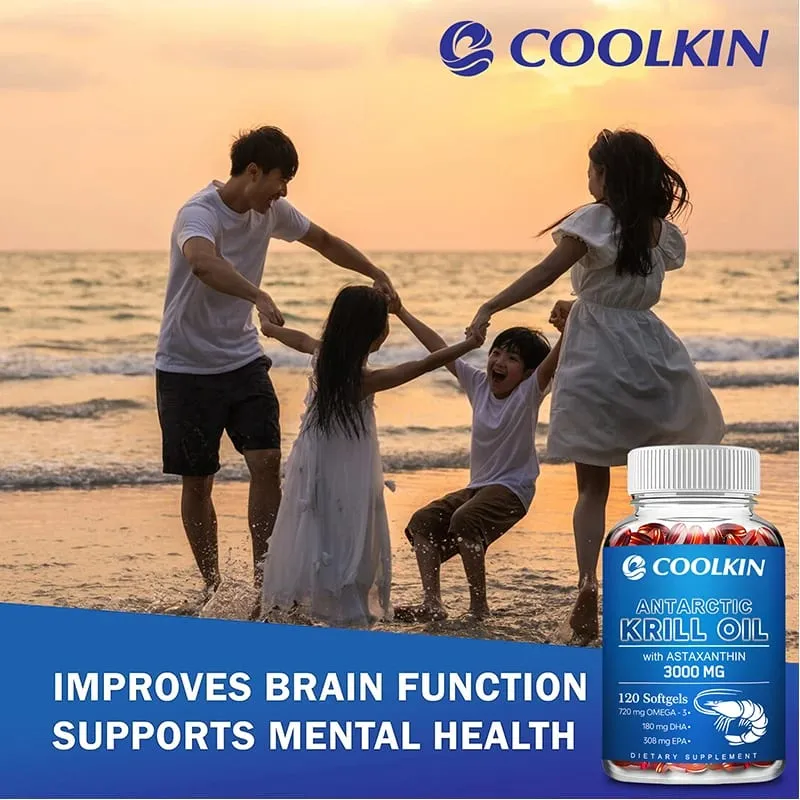 Minyak Krill Antartika 3000mg - Omega-3 EPA DHA Astaxanthin Alami Kekuatan Maksimum untuk Kesehatan Jantung & Sendi