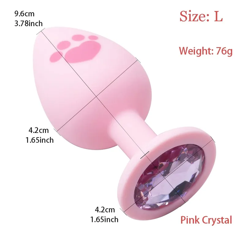 Pink Silicone Anal Plug for Woman 4 Sizes Cat Paw Pattern Smooth Surface Butt Plug Crystal Base Sex Toys For Woman Anal Dildo — image 10