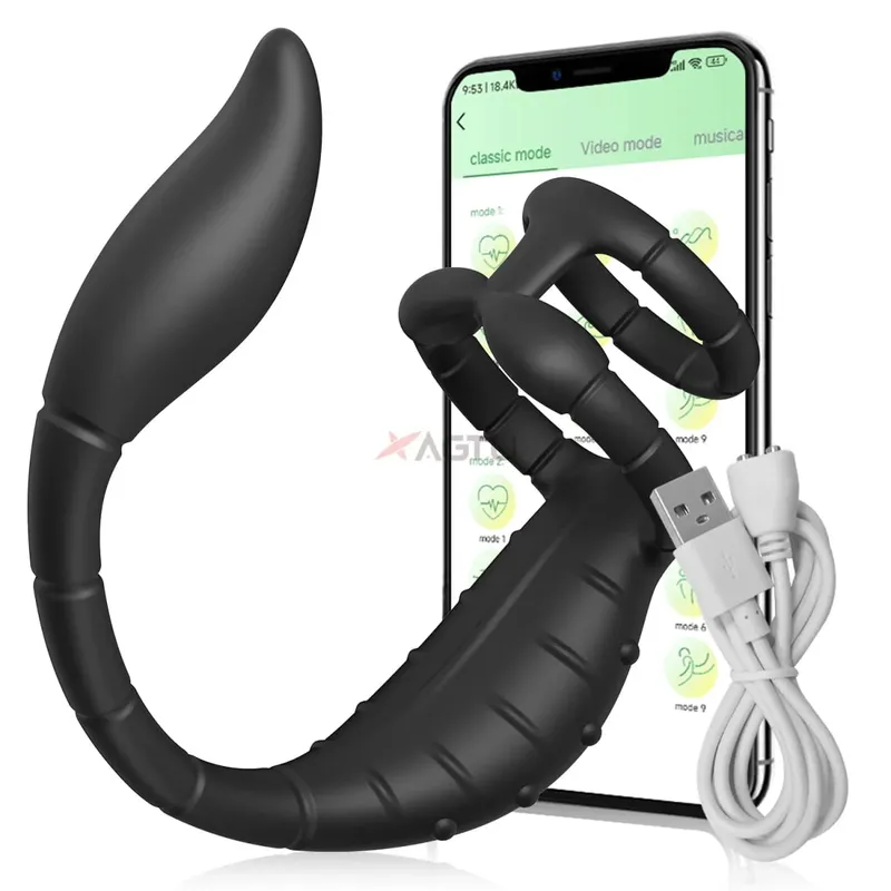 페니스 링 수탉 반지 App 제어 진동기 남성용 전립선 마사지 듀얼 항문 진동 엉덩이 플러그 남성용 항문 섹스 토이