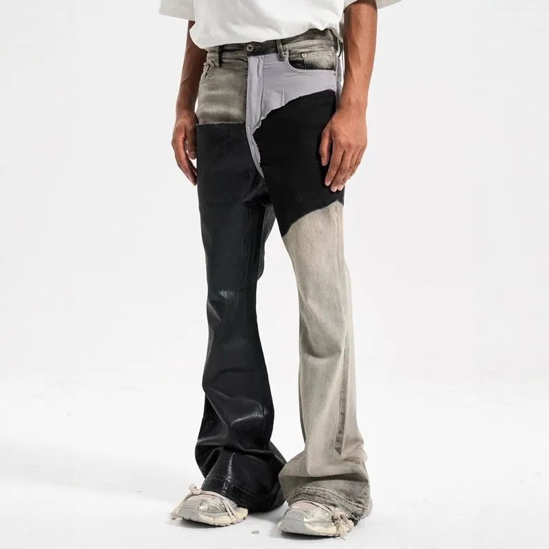 Men's Contrast Color Casual Trendy Simple Basic Slim Flare Denim Trousers Four Seasons New Fashion Male Jeans Pants Streetwear — image 2