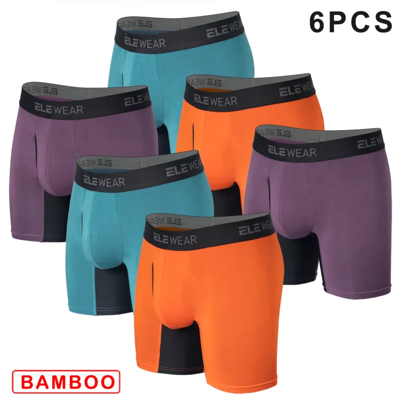 6 pcs Bamboo Men Underwear With Opening Breathable Mens Boxershorts Men's Panties Underpants Plus Size Fashion Boxers Brief 3256808166056836
