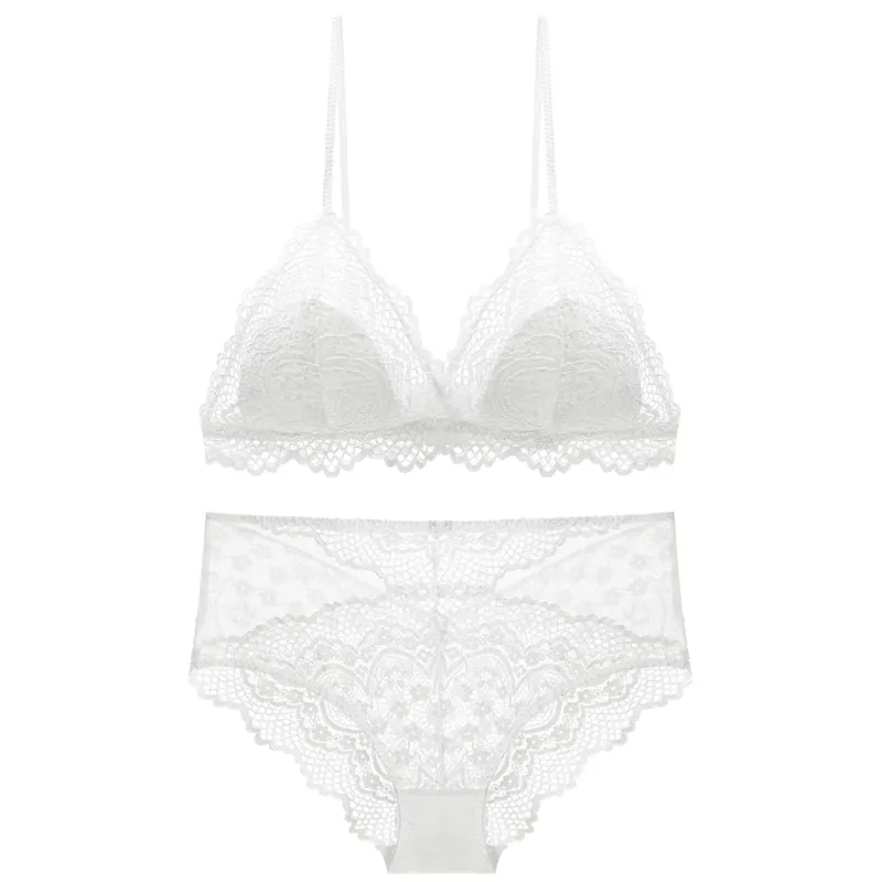 Sexy Hollow Out Lace Triangle Thin Lined Bra without Stones Panty Set Underwear Women Lingerie Bralette