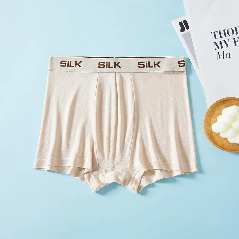 SuyaDream MEN Boxer Shorts 100%Natural Silk Healthy Solid Panties Natural Fabric Underwear