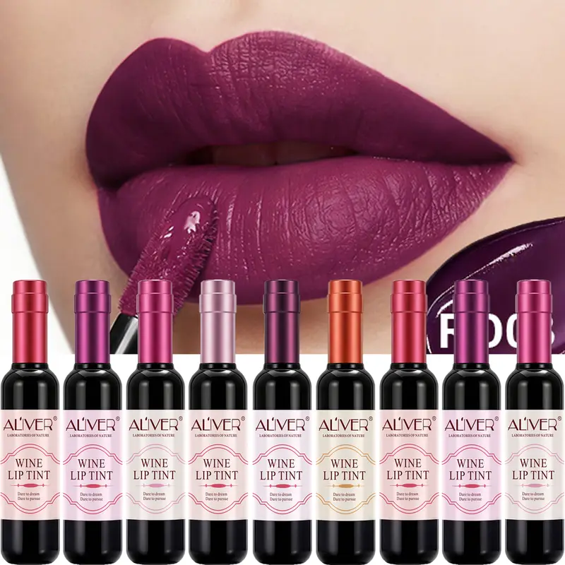 1pcs Red Wine Bottle Shape Matte Lip Gloss Sexy Lasting Non-stick Cup Velvet Matte Nude Liquid Lipstick Women Makeup Lip Gloss