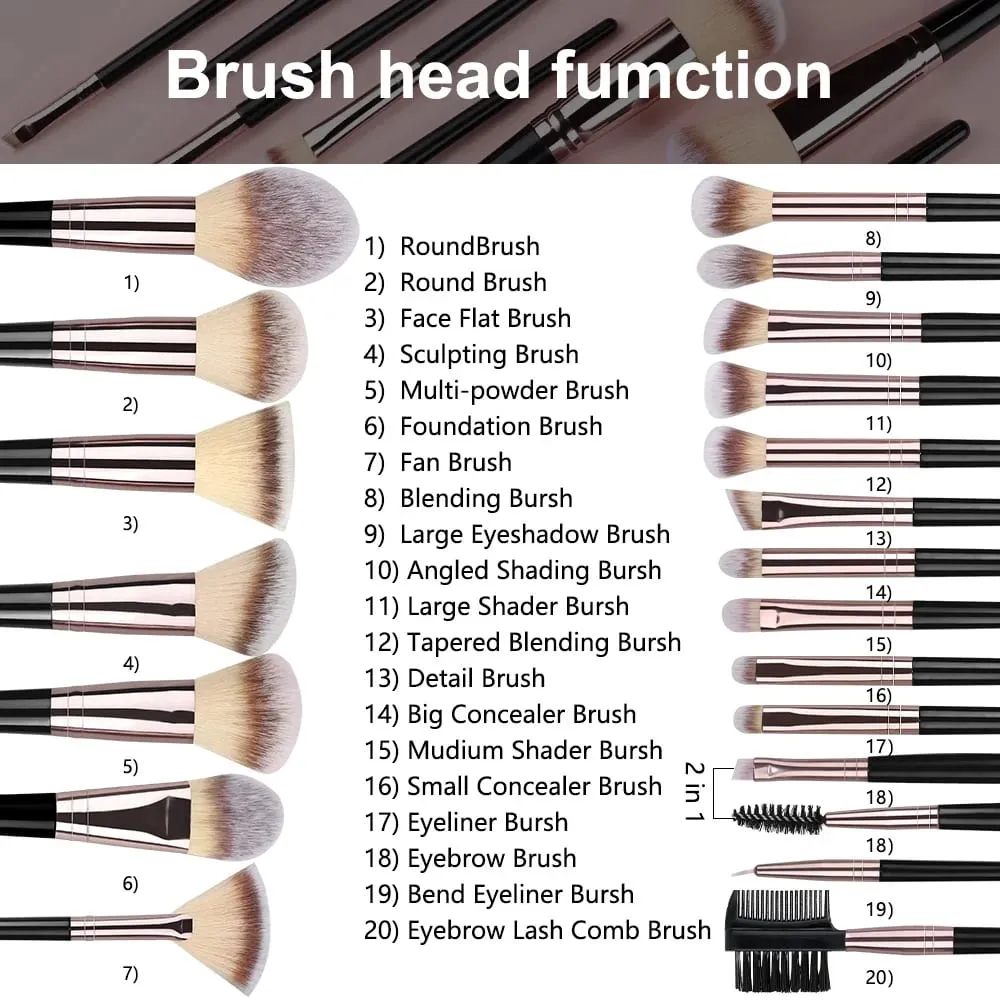 3-20PCS Makeup Brushes Set Eye Shadow Foundation Blush Highlighter Concealer Brush Female Beauty Tool Beauty Sponges Thumb Puffs — image 2