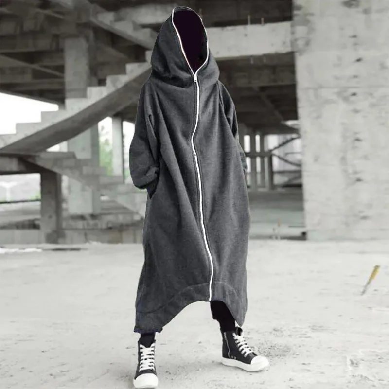 Men's Oversized Hoodies Outerwear Harajuku Fashion Dark Full Body Zip Up Hooded Sweatshirt Fashion Long Hooded Pullovers худи