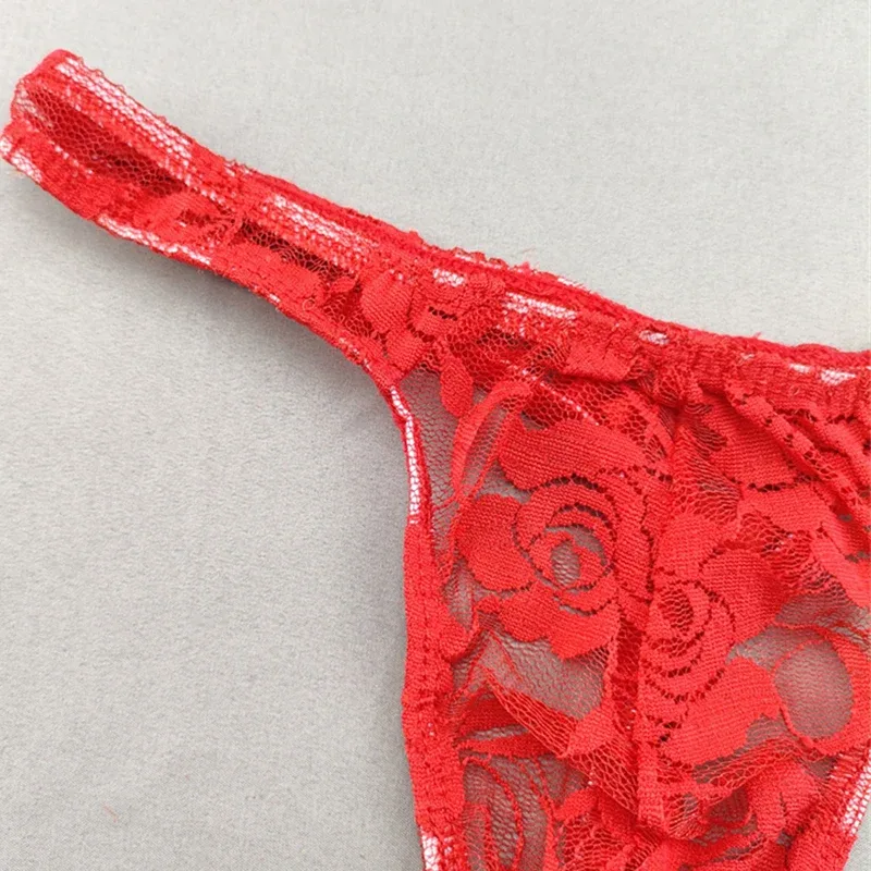 Lace Floral Sexy Men's Underwear Solid Hollow Perspective Thong Comfort Bugle Enhance Sissy G-String Gay Low Rise T-back Panties — image 18