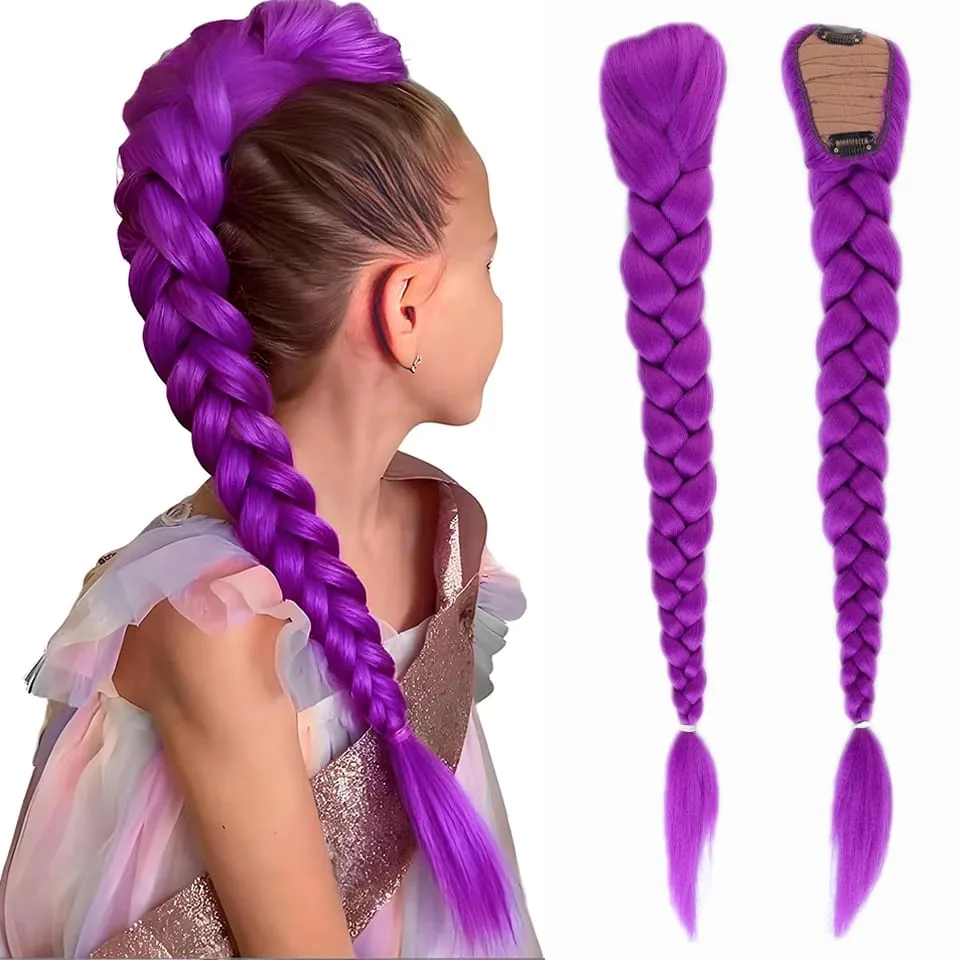 26Inch Synthetic BB clip Braids Hair Extensions Purple Hair For Box Braid For Women Halloween Christmas New Year Carnival Music