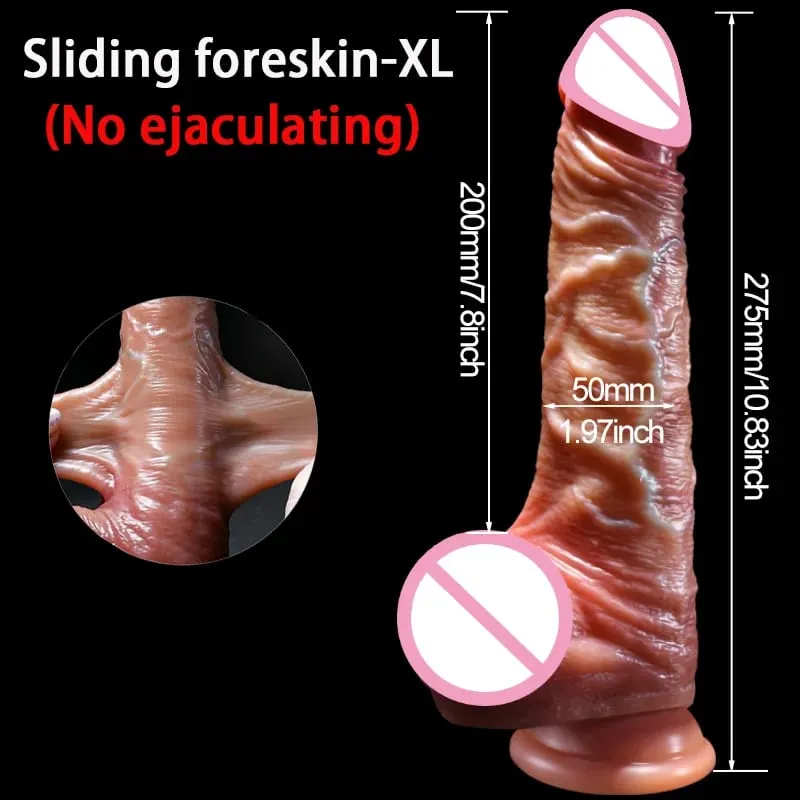 2 In1 Super Realistic Dildo Penis Sliding Foreskin Ejaculation Big Dick Penetration Anal Female Masturbation Sexy Adult Sex Toys