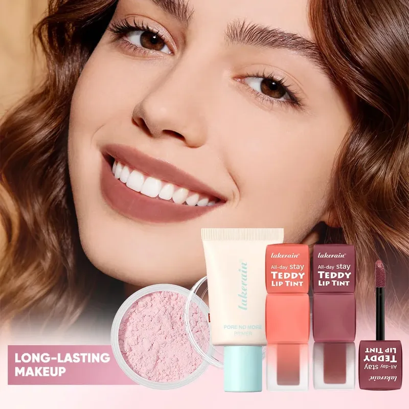 4pcs/set Pore No More Primer + Lip Tint + Loose Setting Powder Makeup Set Matte Long-Lasting Waterproof Effect Travel Portable — image 2