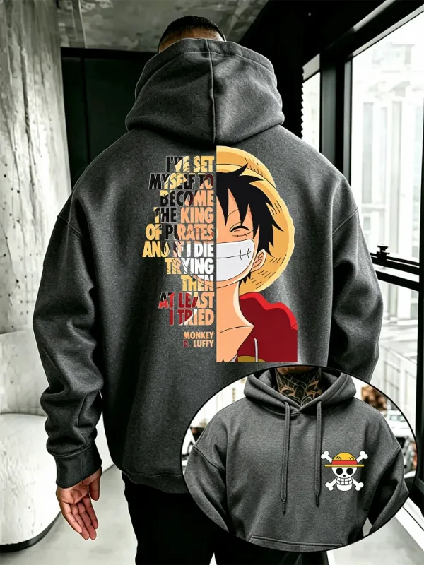 Jednoczęściowa bluza z kapturem Anime Monkey D Luffy nadruk z cytatem Streetwear unisex mężczyźni kobiety ponadgabarytowe bluzy na co dzień z długim rękawem