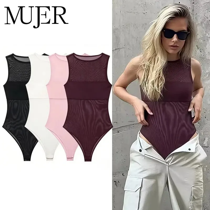 Sexy Mesh Bodysuit Women Transparent Tight Bodys for Women Summer Sleeveless Tops Woman Tulle Sexy Lingerie Body Woman