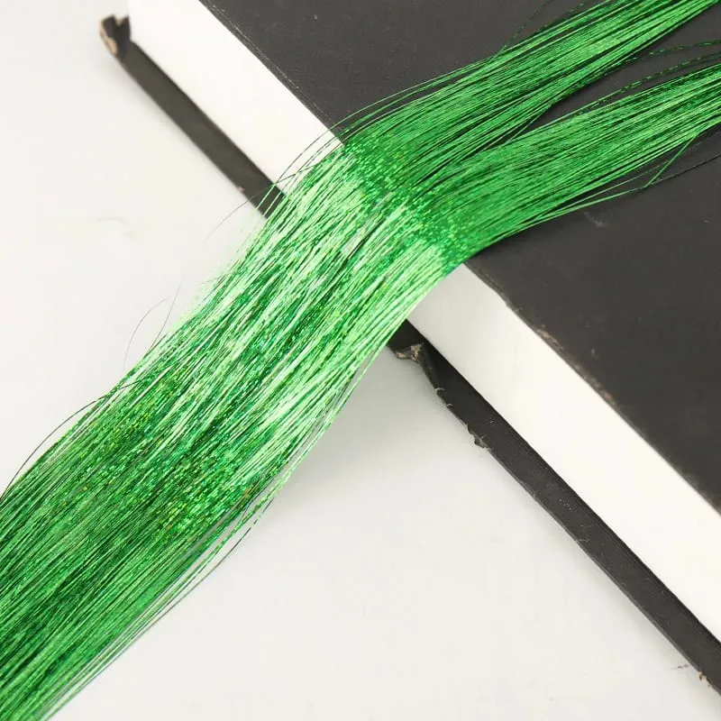 Synthetic Hair Tinsel Kit 48 inch Colourful Fairy Tinsel Hair Extensions Heat Resistant With Shiny Hair Accessories For Women