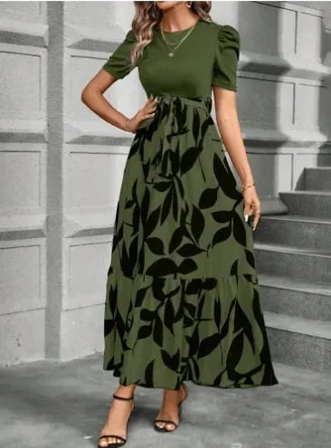 Vestidos femininos 2026 primavera verão floral impresso em torno do pescoço elegante vestido exótico estilo de férias roupas femininas