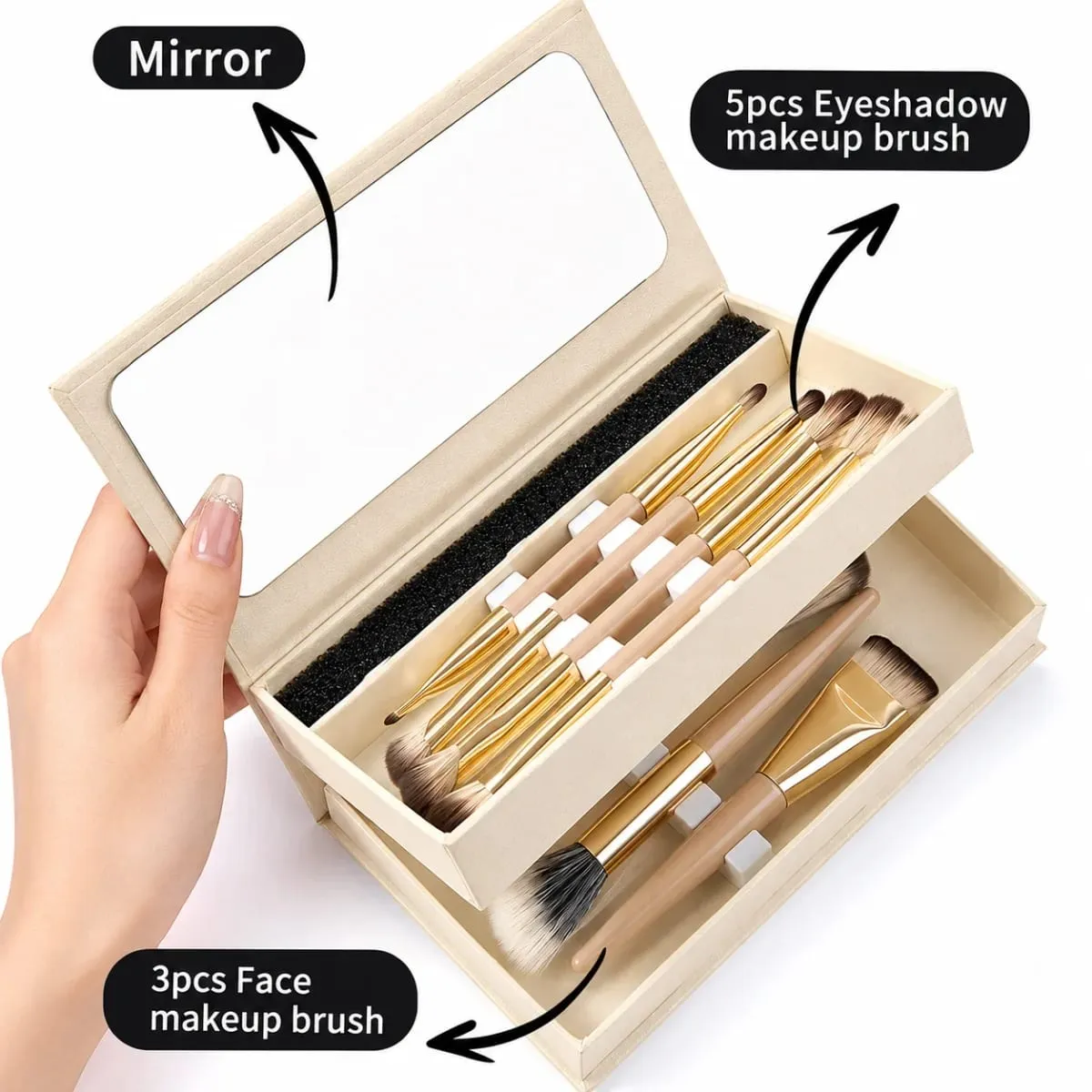 Portable 8 Piece Foldable Dual-Ended Makeup Brush Set Foundation Contour Eyeshadow Blush Concealer Brushes Travel Makeup Tools