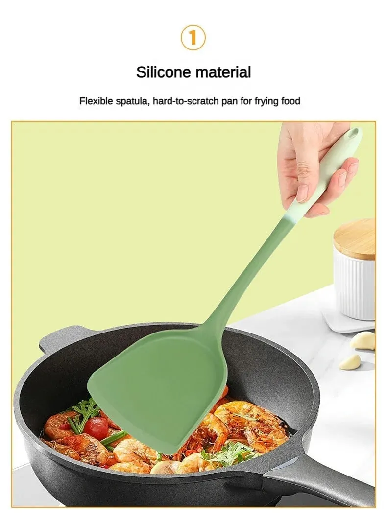 6-Piece Silicone Kitchen Utensil Set: Chinese Spatula Soup Ladle Slotted Turner Pasta Spoon Salad & Honey Scrapers for Non-S