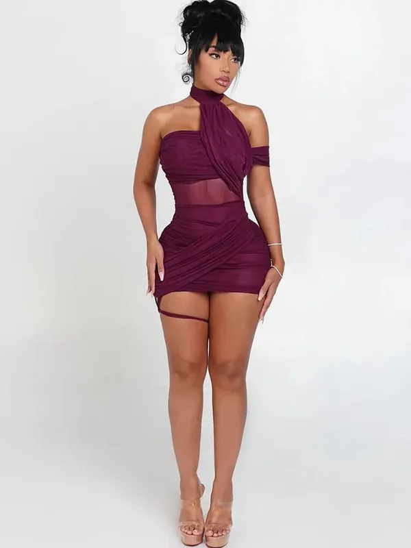 Kliou ตาข่ายไม่สม่ำเสมอผู้หญิงชุดมินิเซ็กซี่ Slash คอแขนกุด Hollow Slim Vestidos Mujer ที่สวยงามปาร์ตี้ Clubwear — image 4