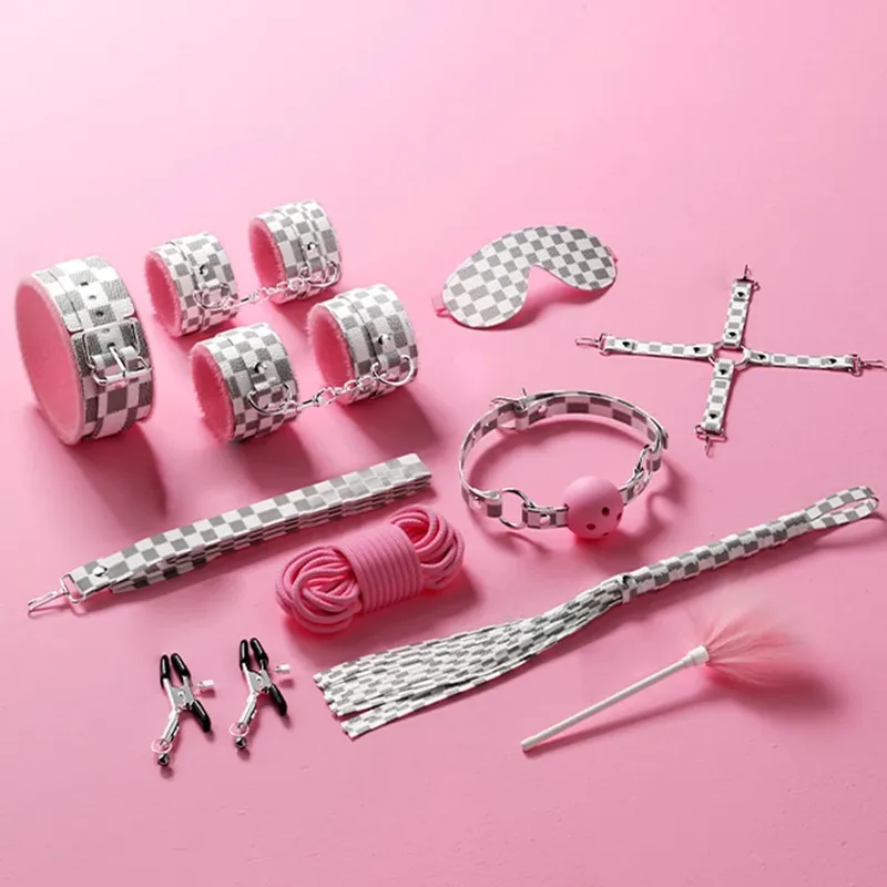 Sex Toys BDSM Bondage Kits Genuine Leather Restraint Set Handcuffs Collar Gag Vibrators Sex Toys For Women Couples Adult Games