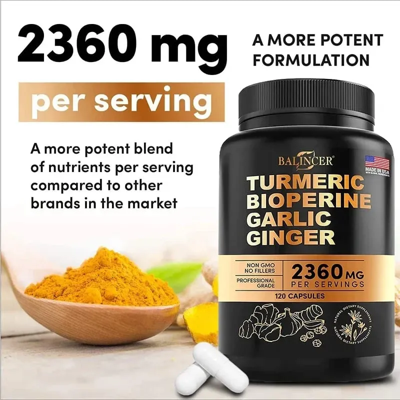 Turmeric - with Bioperine Garlic Ginger - 95% Curcuminoids Good for Pain Relief Immune Joint & General Health Antioxidant — image 2