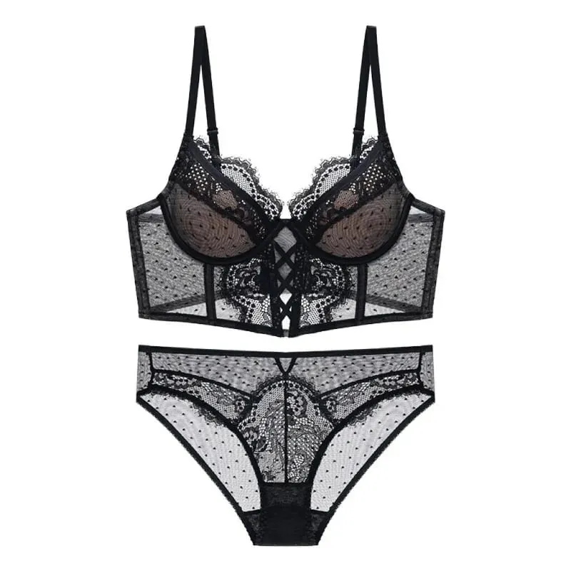 Push Up krajkový set spodního prádla pro ženy Průsvitná košilka s měkkou kosticí podprsenka Fishbone Teddy Sexy svatební líbánky S-XL